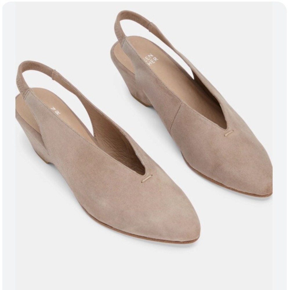 Eileen Fisher Slingback Wedge Women 9 Taupe Suede Pointed Toe Chic Quiet Luxury